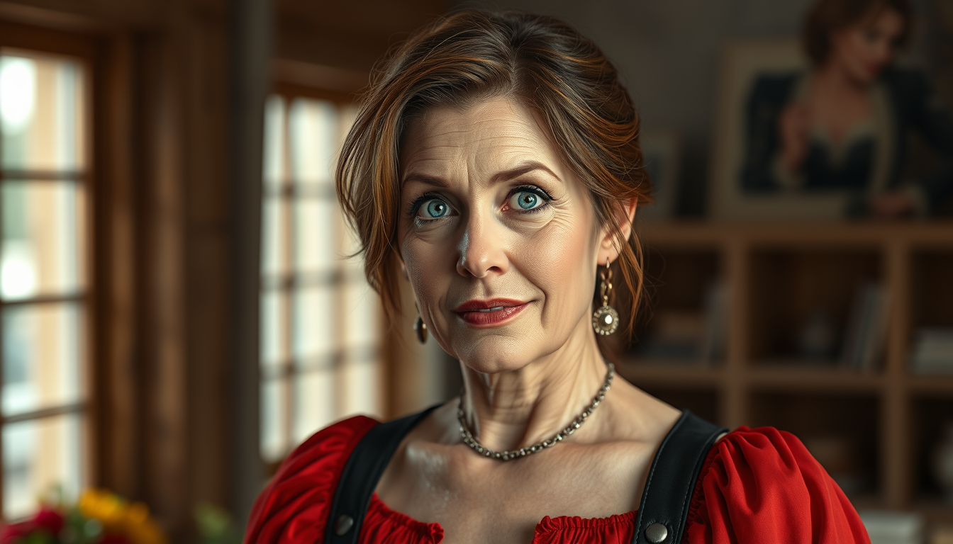 Realistic Images idea: photorealistic generated image, natural materials and skin texture, physically plausible lighting, eine 46 jährige, verheiratet frau und mutter, 168cm