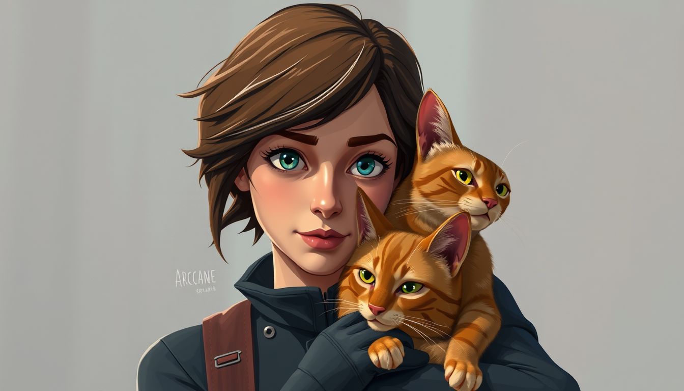 Main art studio: Create a completely reimagined, premium-quality character illustration of Ellen Ripley from Alien (1979) with Jones, the orange tabby cat. The uploade