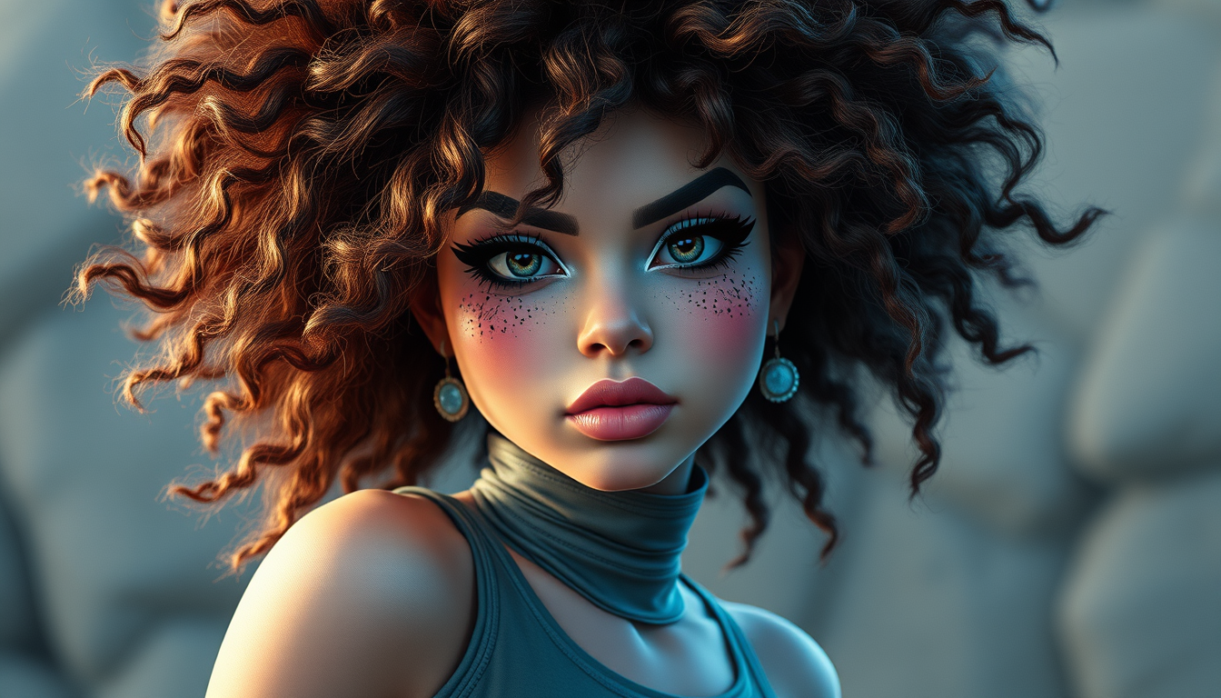 Main art studio: Erstell mir ein Bild von einer sehr großen mit einem sehr großen Po und sehr großen Brüsten sehr kurvig und Leggings Outfit also Jumpsuit