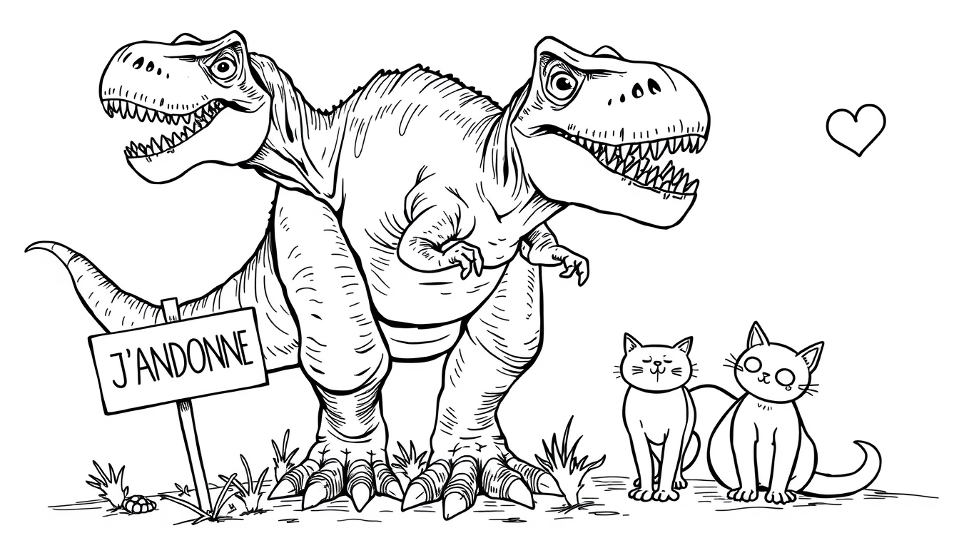 Main art studio: 😂 Excellent choix. Il te faut un T-Rex complètement ridicule en coloriage. J'imagine un dessin en noir et blanc comme ça : 🦖 Un énorme T-Rex avec de