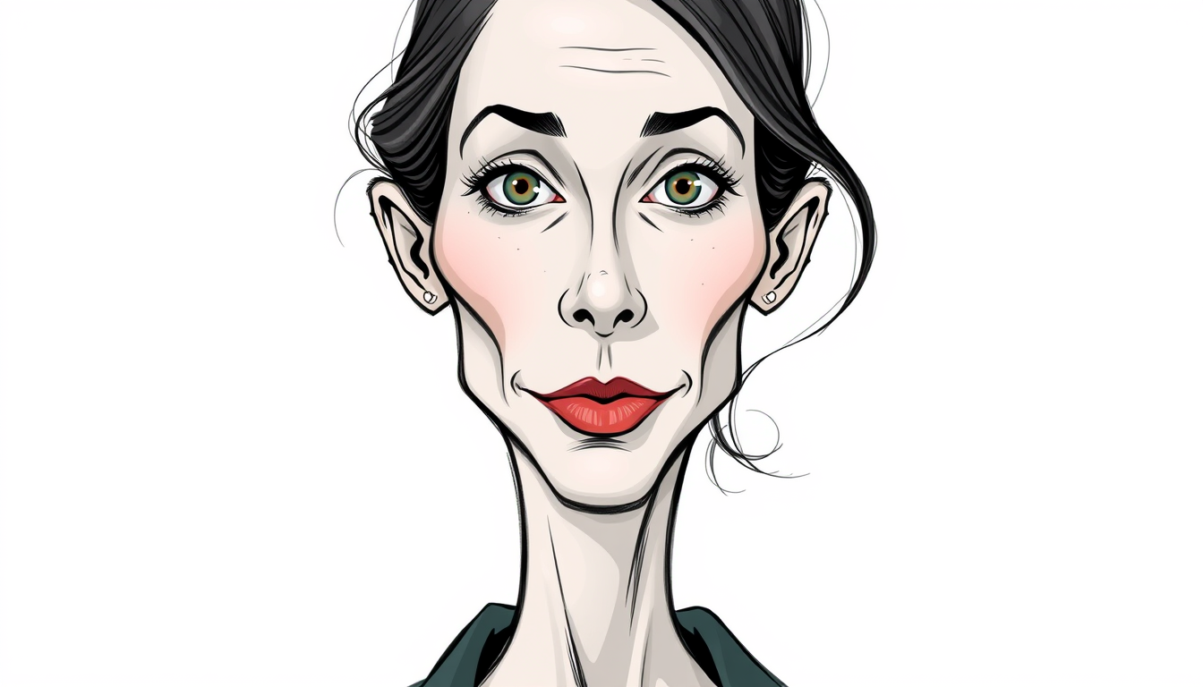 AI Art prompt example created from the prompt: Draw an adult woman with an exceptionally thin, narrow frame; extremely pale skin; a distinctly projecting lower jaw and underbite; and a de