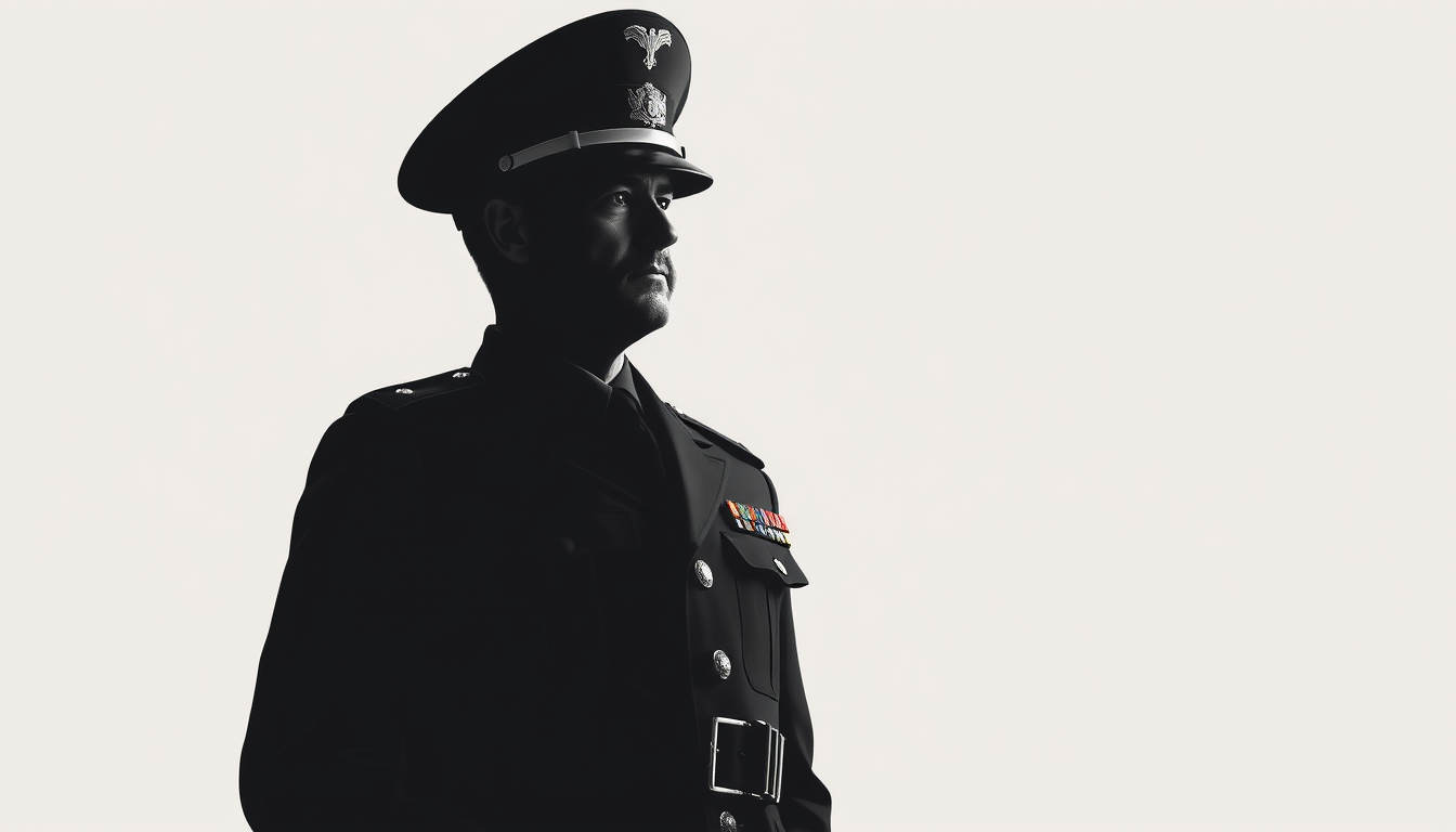 Characters idea: an original character defined by silhouette, role, outfit, palette, and expression, deliberate composition, Moderner deutscher diktator in uniform , p