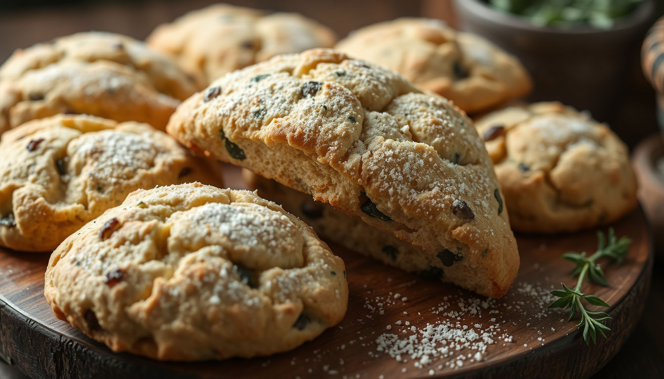 Main art studio: Bitte erstelle mir ein bild von herbstlichen scones. Bitte halte dich in einem beigen ton nund die scones sollen etwas förmiger sein und in einer aufl