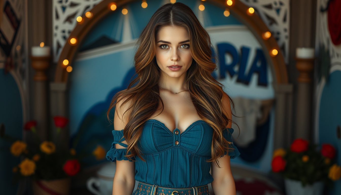 Main art studio: Ein Mädchen namens Andreea mit hüftlangen, braunen haaren und hellem Haut Typ
