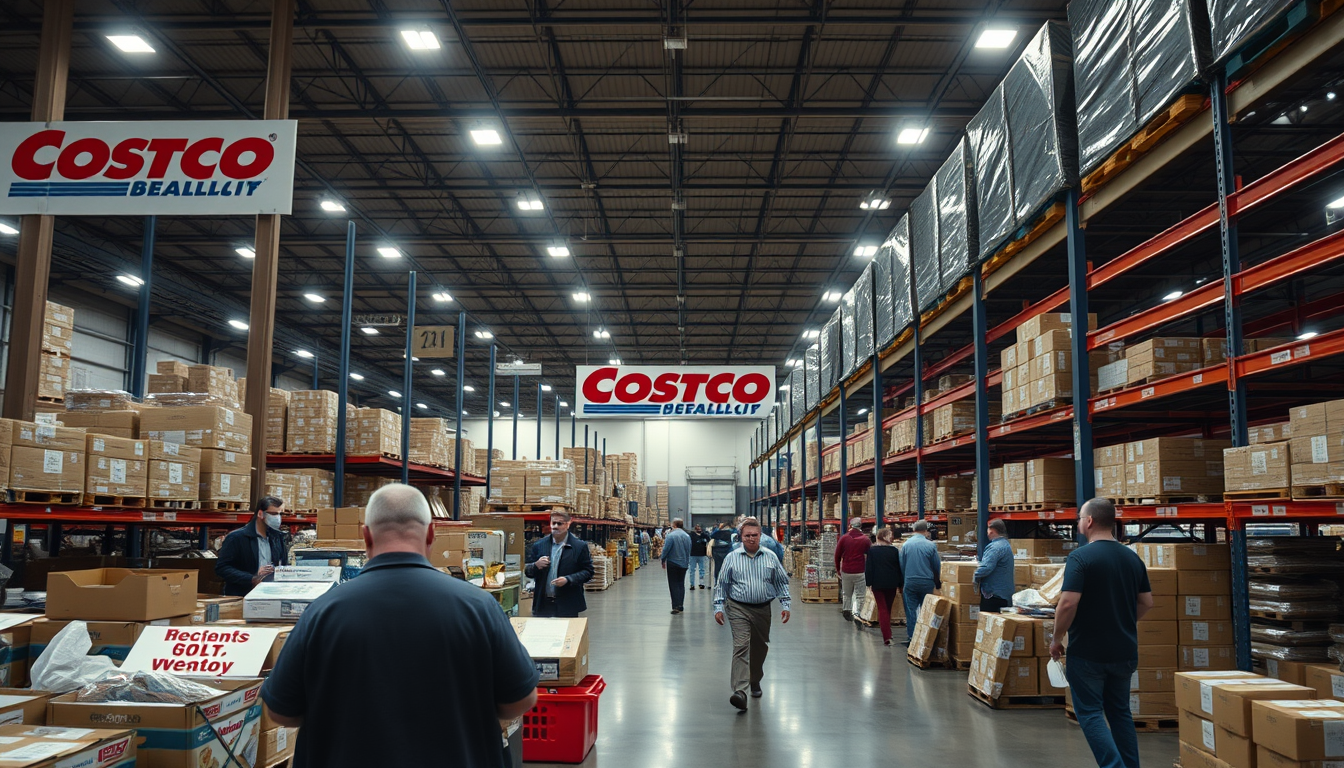 Main art studio: Realistic Costco warehouse, many loyal members shopping, busy store, recurring customers, strong membership business model, cinematic business documen