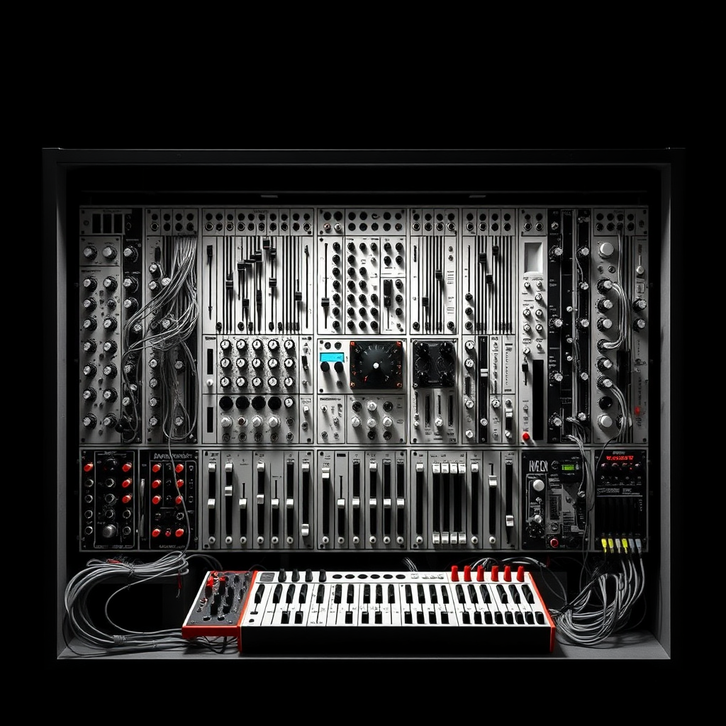 Main art studio: Eurorack modular, meets moebius (the comic author) Bauhaus minimal, but not necessarily geometrical. Super Clean. Avantagarde and abtract beyond belie