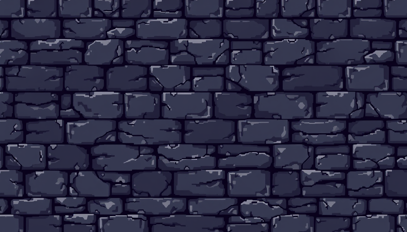 Pixel Art idea: pixel art, 32-bit retro style, limited color palette, clear readable design, Seamless REPEATABLE cave wall tile, dark charcoal stone pixel art. MUST c