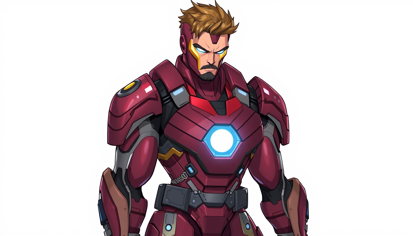 Characters idea: original character design, detailed outfit and accessories, expressive personality, iron man , character concept art illustration