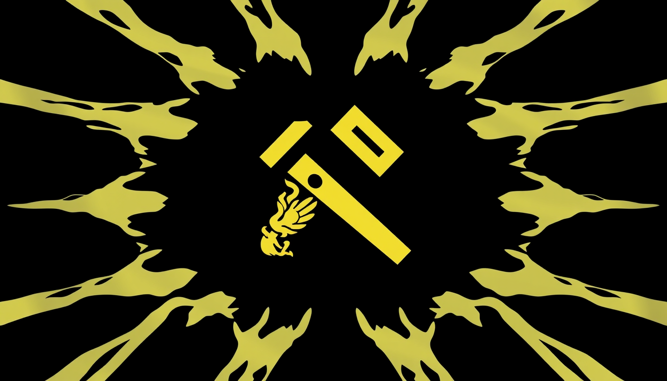 Main art studio: flag used by a sci-fi interstellar space military dictatorship, 2d sprite, looking dangerous and intimidating but also clean, stylish and cool looking