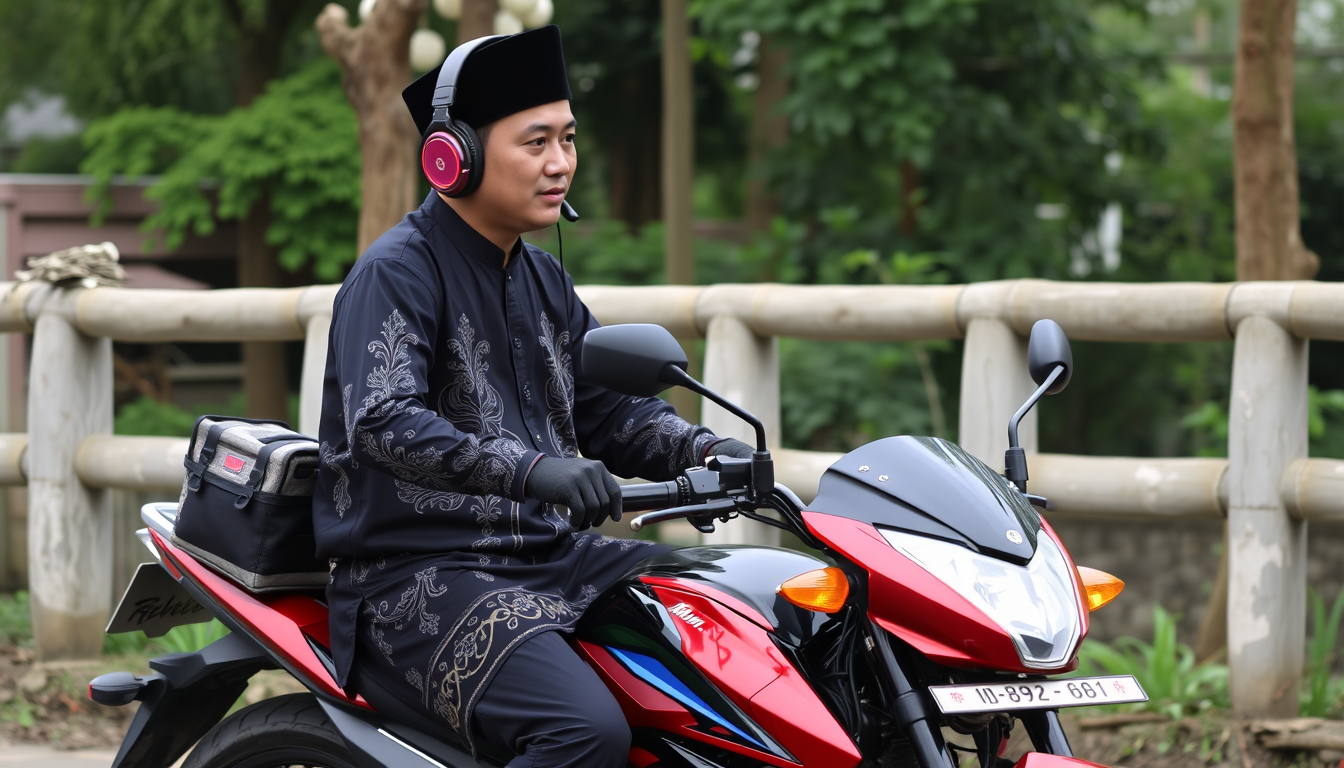 Main art studio: Pakai topi hitam biru dan baju hodie hitam putih celana hitam sepatu putih dan rambut ikal agak keriting dan topinya di ke belakangin sama pake headse