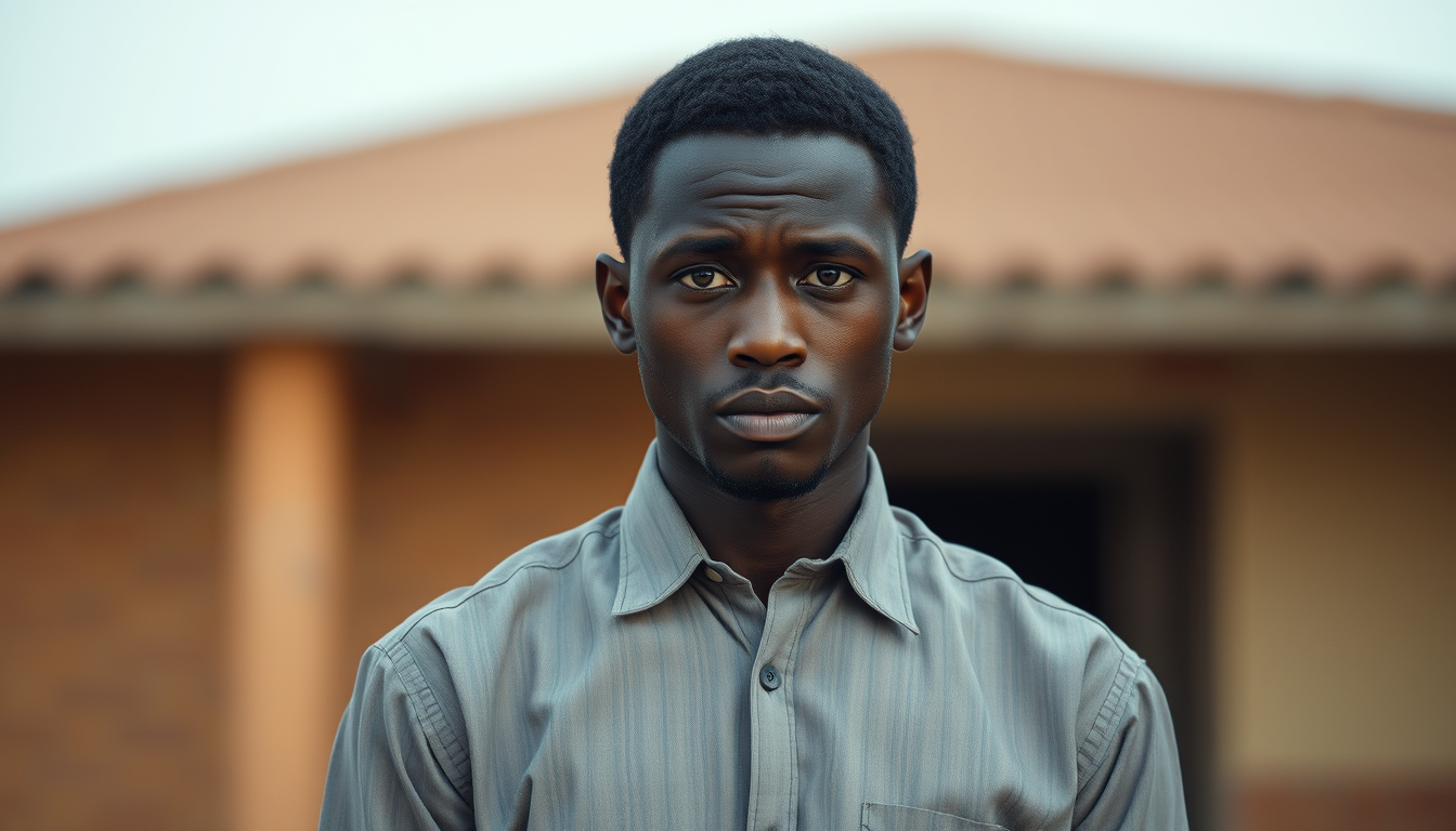 Main art studio: Create a photorealistic cinematic character reference for a Nigerian Christian drama film. Adeyemi is a fictional Nigerian man in his late twenties, d