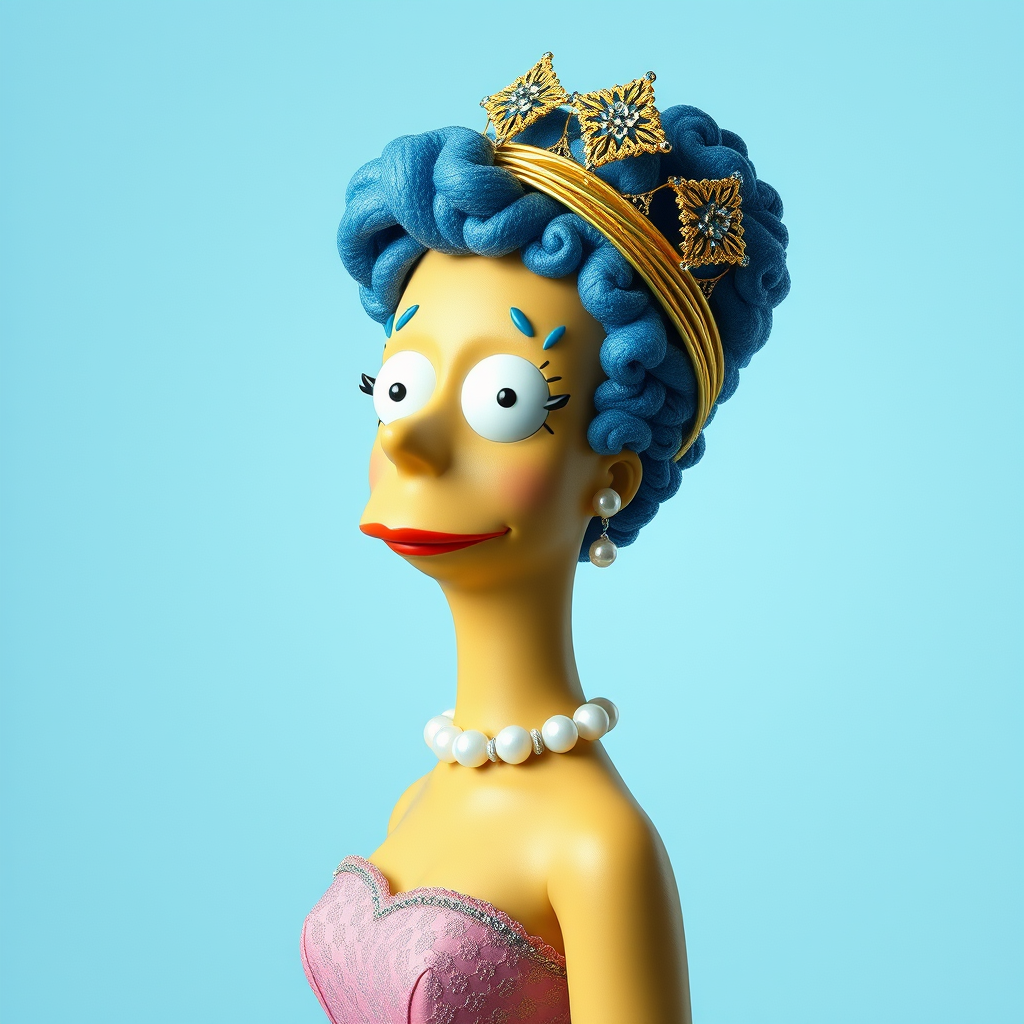 AI Image From Image idea created from the prompt: reference-guided image transformation, preserve the main subject and composition, marge simpson, vestida de novia , coherent restyling, clea