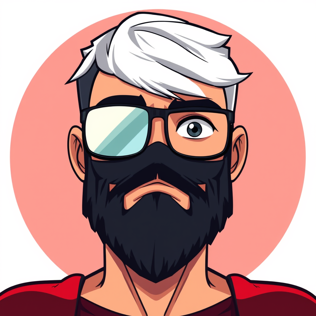 Avatars idea: avatar character, head-and-shoulders, stylized design, clean background, programador masculino mexicano con lentes, tes morena clara y pelo corto negr