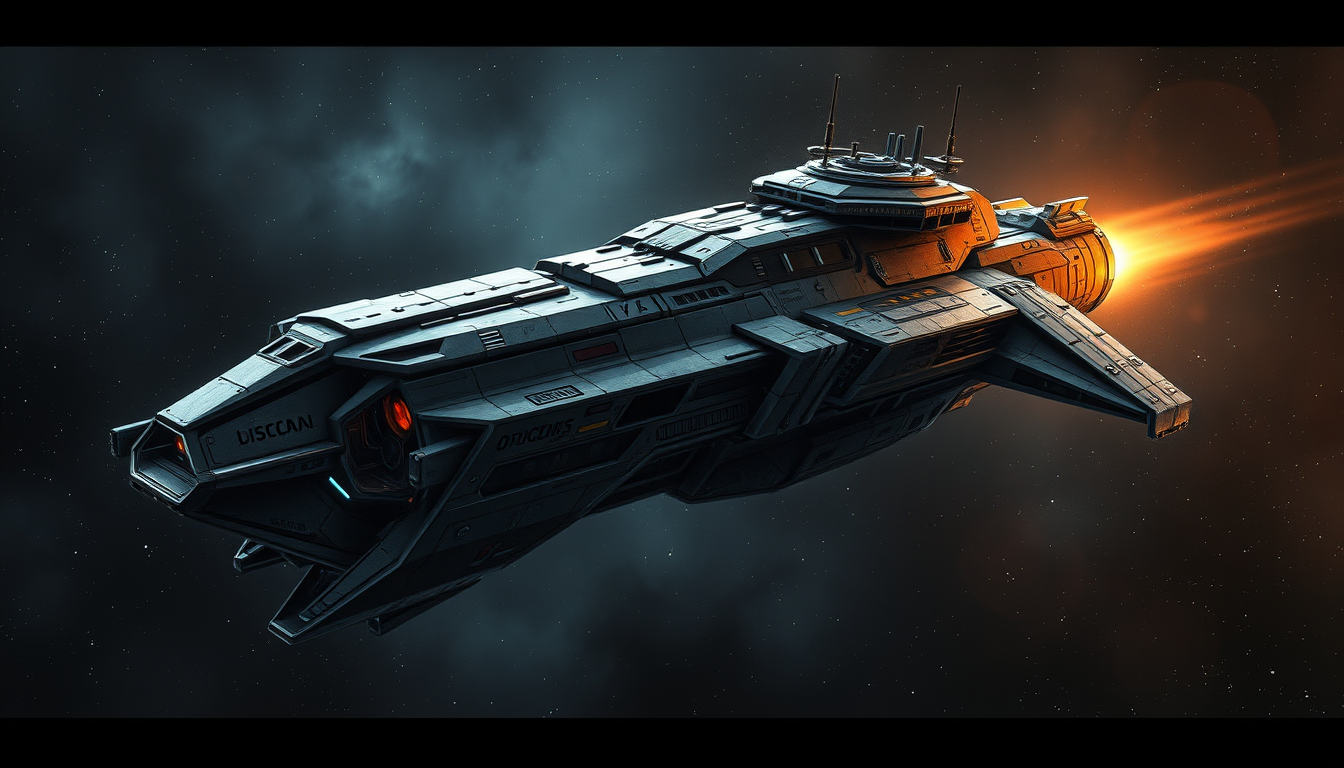Spaceships idea: sci-fi spaceship concept art, detailed hull, deep space background, fragata modificada planos , full spaceship design illustration