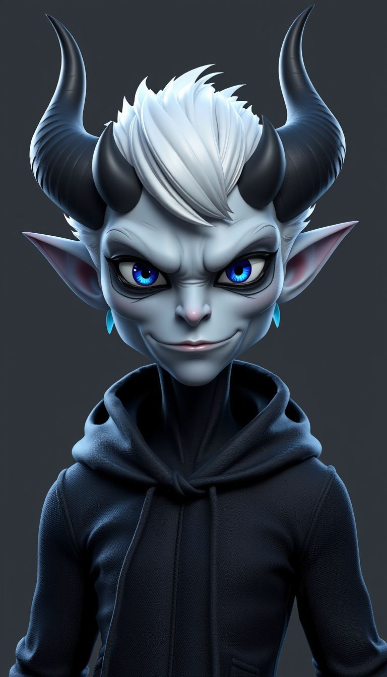 Characters idea: an original character defined by silhouette, role, outfit, palette, and expression, deliberate composition, Original surreal 3D demon mascot for a You