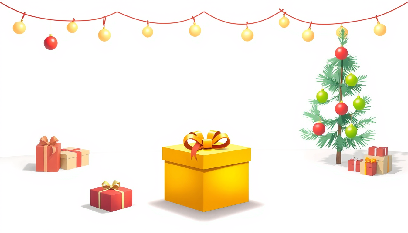 Main art studio: gift in colour cartoon white background no christmas, no shadow, the box alone one yellow box