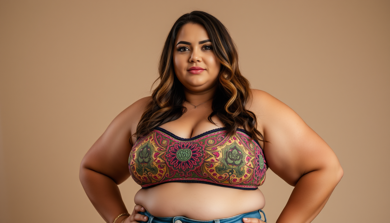 Main art studio: a plus size girl with bandau top whole body