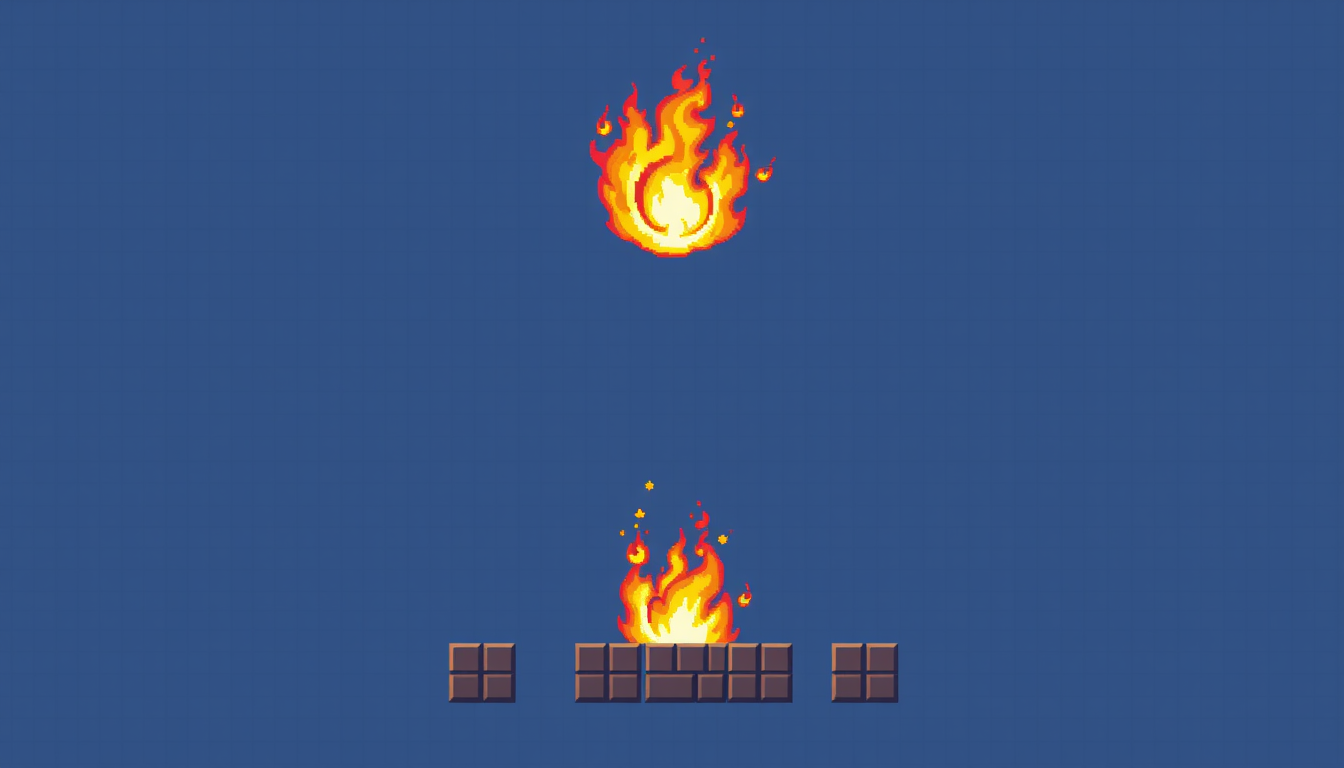 Sprites idea: pixel art game sprite, clean pixel grid, retro 16-bit palette, fire spel , game-ready sprite sheet