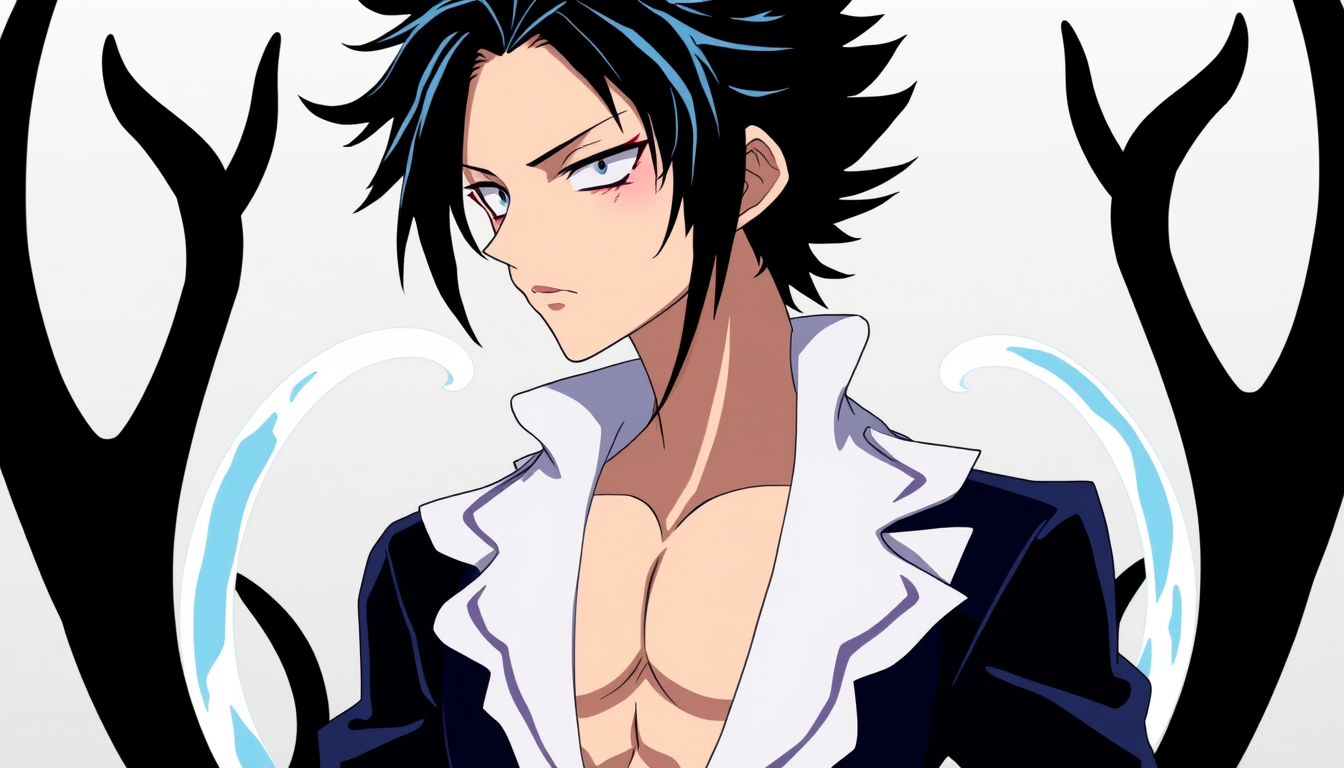 Anime Characters idea: an anime character with a legible silhouette, controlled costume language, and expressive face, deliberate composition, Water Humanoïd Form. Androgyne