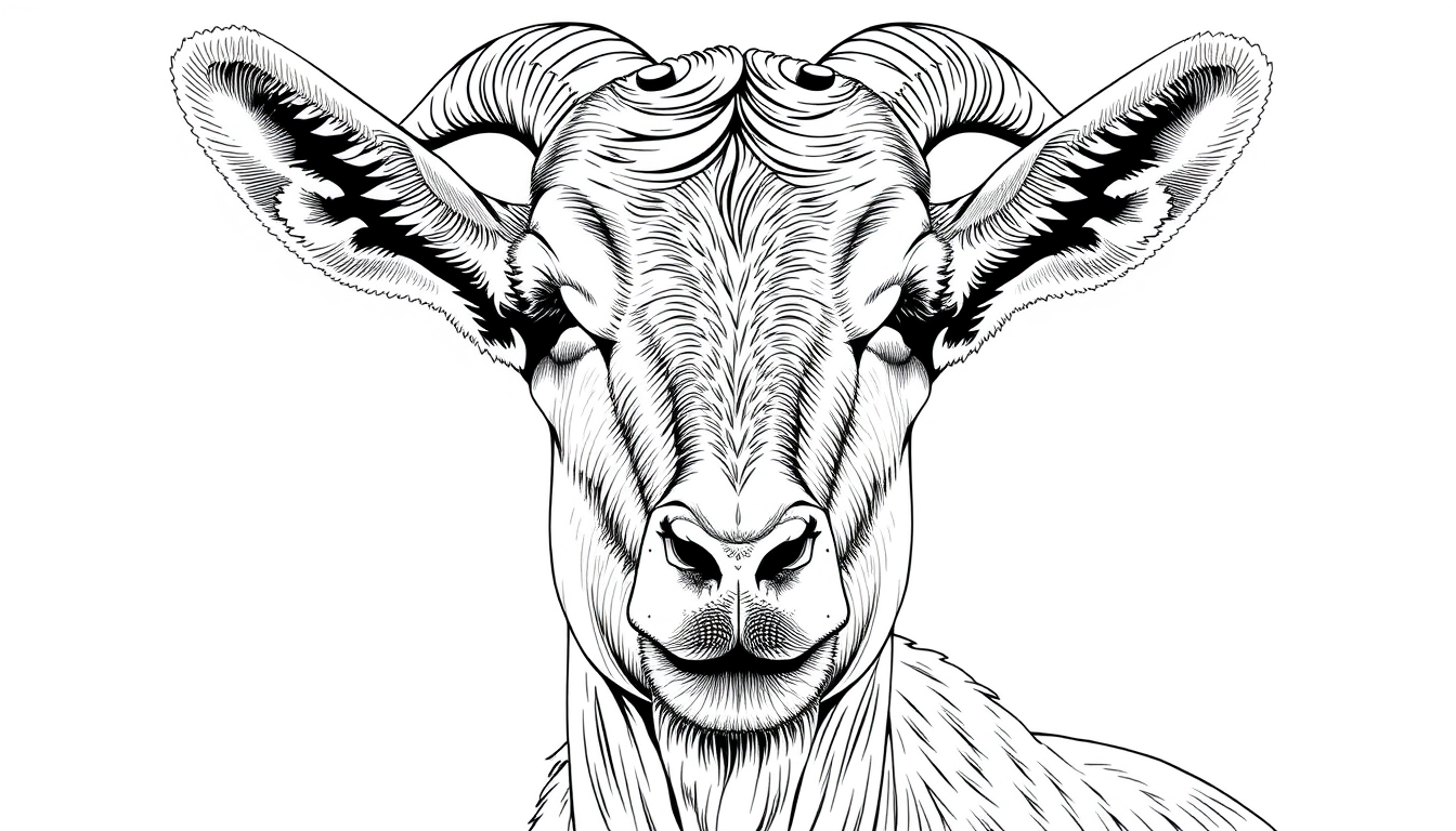 Main art studio: haz una imagen en blanco y negro, para colorear de la cara de una cabra simpática y con unos cascos de dj
