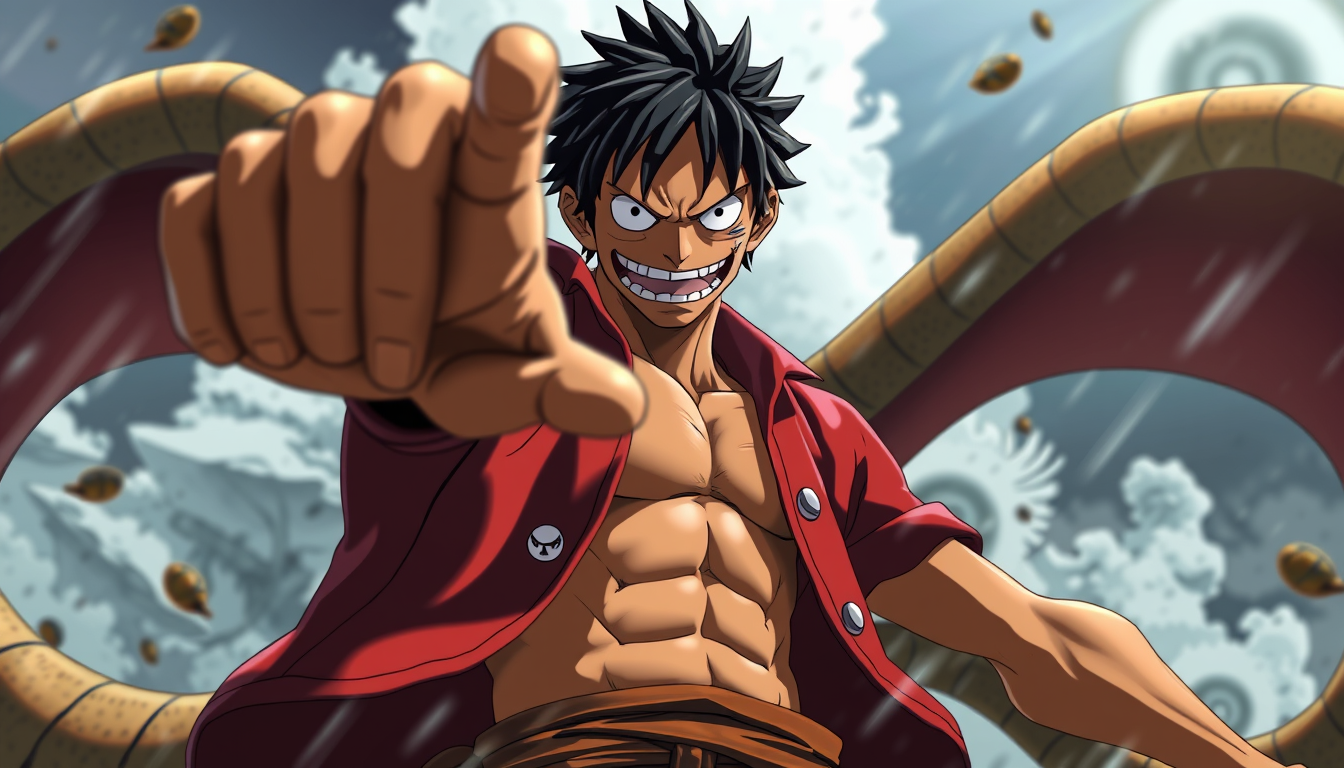 Main art studio: Make a picture of Luffy, from One Piece, in his Gear 4th Snakeman form. Have his pose look like he's about to punch with culverin. Make the style like