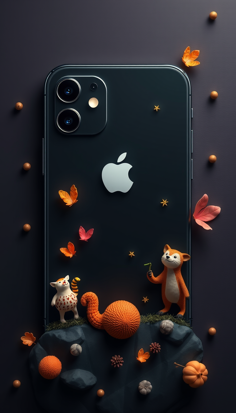 Main art studio: une image du dernier iPhone avec des décors apple et un peu d'actions avec des animaux