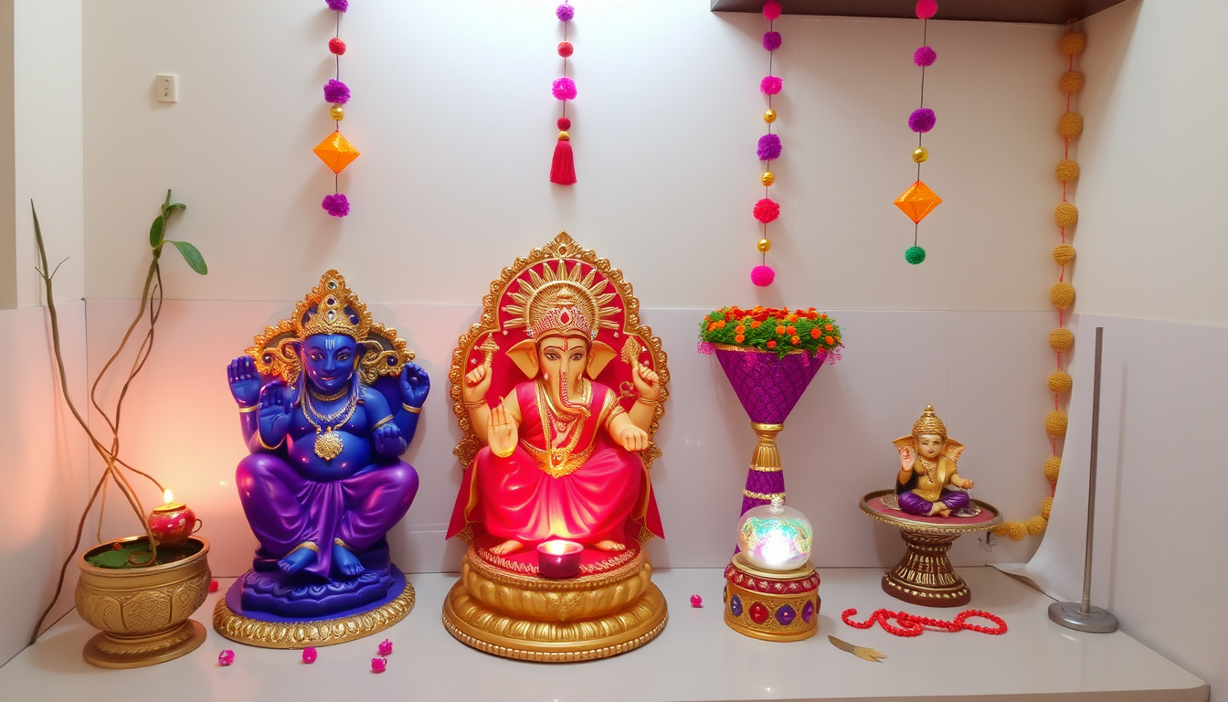 AI Art prompt example created from the prompt: Create some Ganpati decorations for home