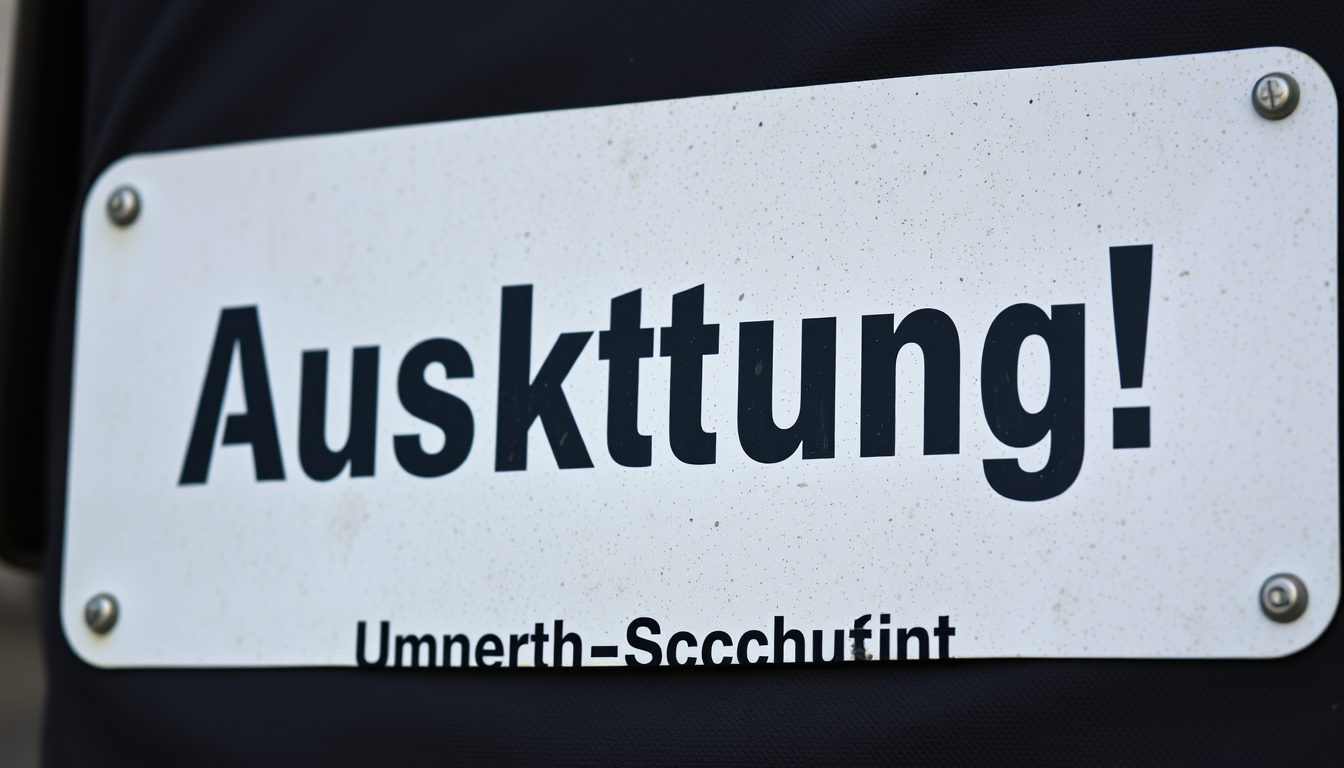 Main art studio: ertselle mir ein bild mit einem ausrufe zeichen nach dem motto achtung! warnschild was in auge sticht wenn man das bild sieht. und der Texte Umkehr-Sc