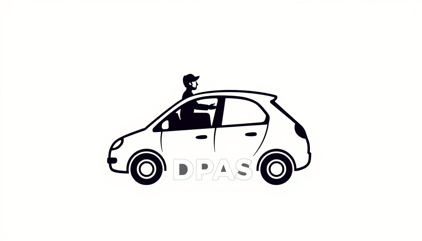 Logo idea created from the prompt: logo design, clean minimal mark, bold simple shapes, balanced composition, une voiture avec quelquin qui netoi et avec écrit DPAS avec une v