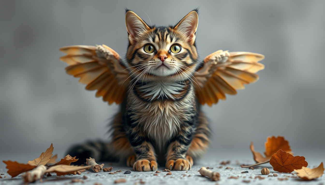Main art studio: can you make a cat with bird wings and a beak, with two wings and a bigger beak, give it a beak ge den en näbb