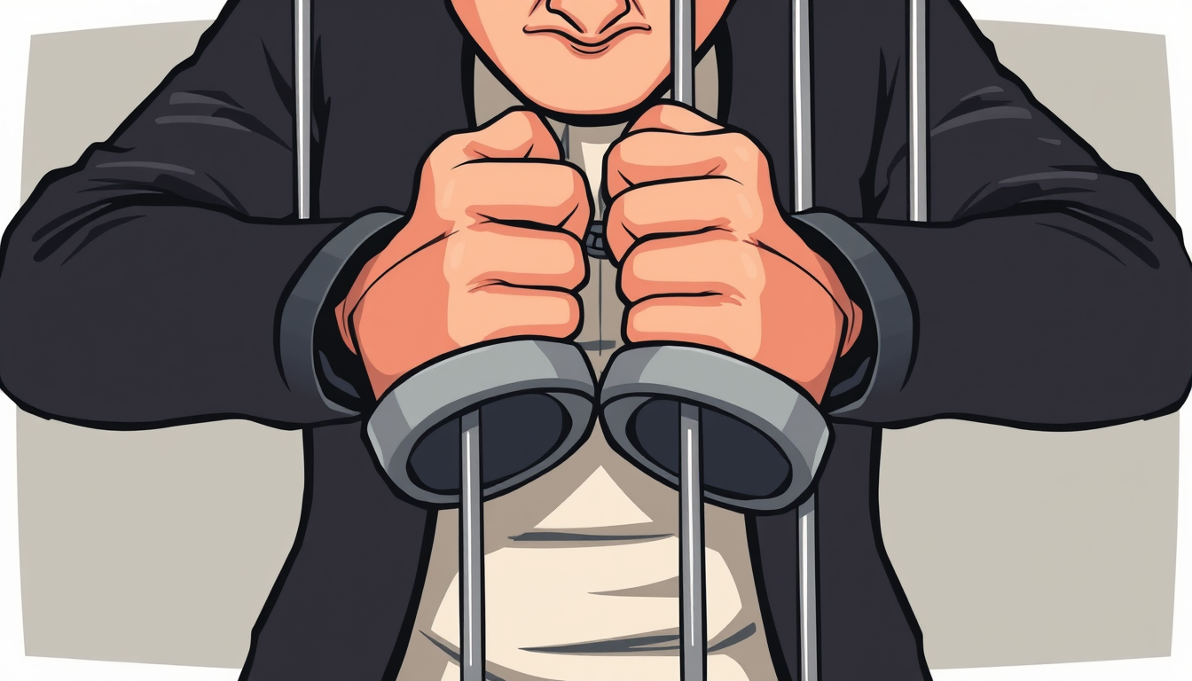 Poster idea created from the prompt: poster design, bold striking composition, strong focal point, space for headline, Song album cover poster, "in jail" vibes, cartoon art styl