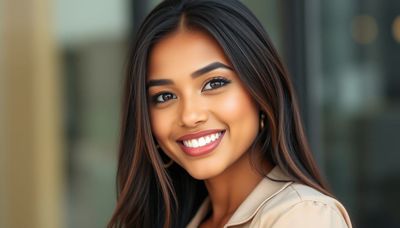 Main art studio: A fictional 25-year-old Latina woman named Naya, naturally beautiful and attractive, with an athletic and feminine body, long dark brown hair, brown e