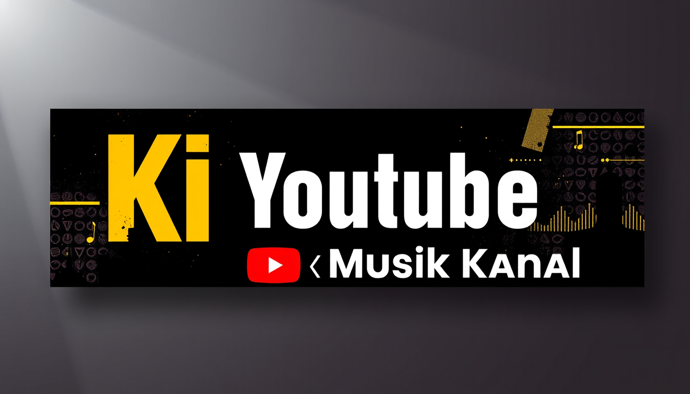 YouTube Banner idea created from the prompt: youtube channel banner, wide 16:9 composition, bold branding graphics, ich brauche ein banner für ein ki musik kanal , channel-art ready ban