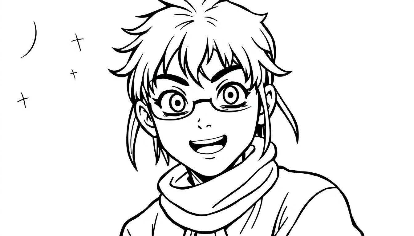 Coloring Book idea: coloring book page, clean black outlines, no shading, white background, Manga figuren , printable line art for coloring