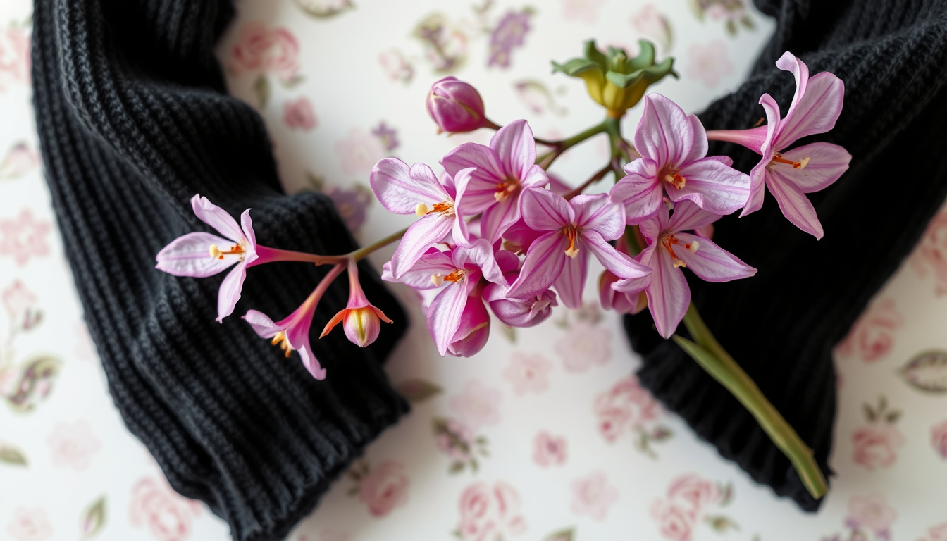 Main art studio: pulover in einem hellen lila auf der brust in schwarz ein florales muster weißer hintergrund und fotorealistisch