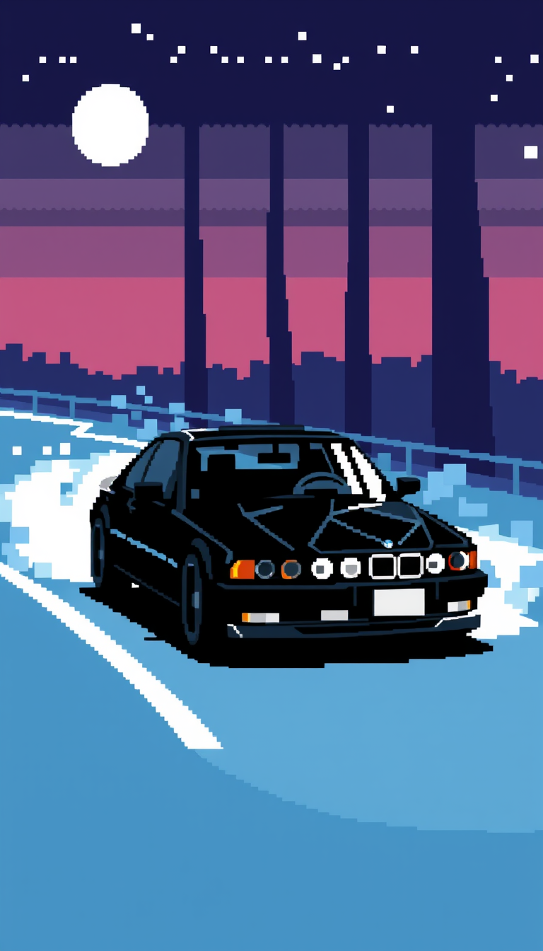 AI Pixel Art idea created from the prompt: pixel art, 32x32 sprite scale, limited palette, retro 16-bit game art, E60 530d fast schwarz aber blau bmw diese pixem art was auf til tok j