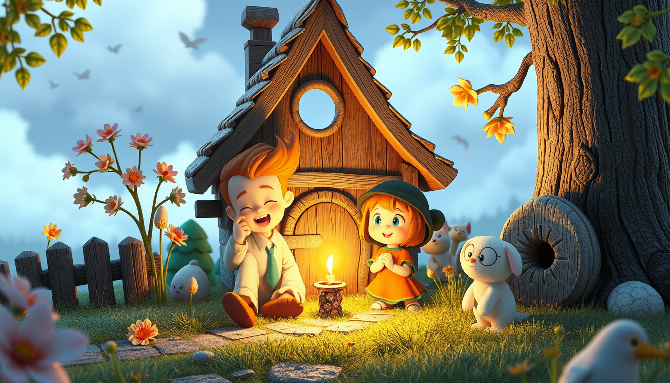 Main art studio: 3d -illustration im märchen-/ animationsstiel 2 traurige kinder