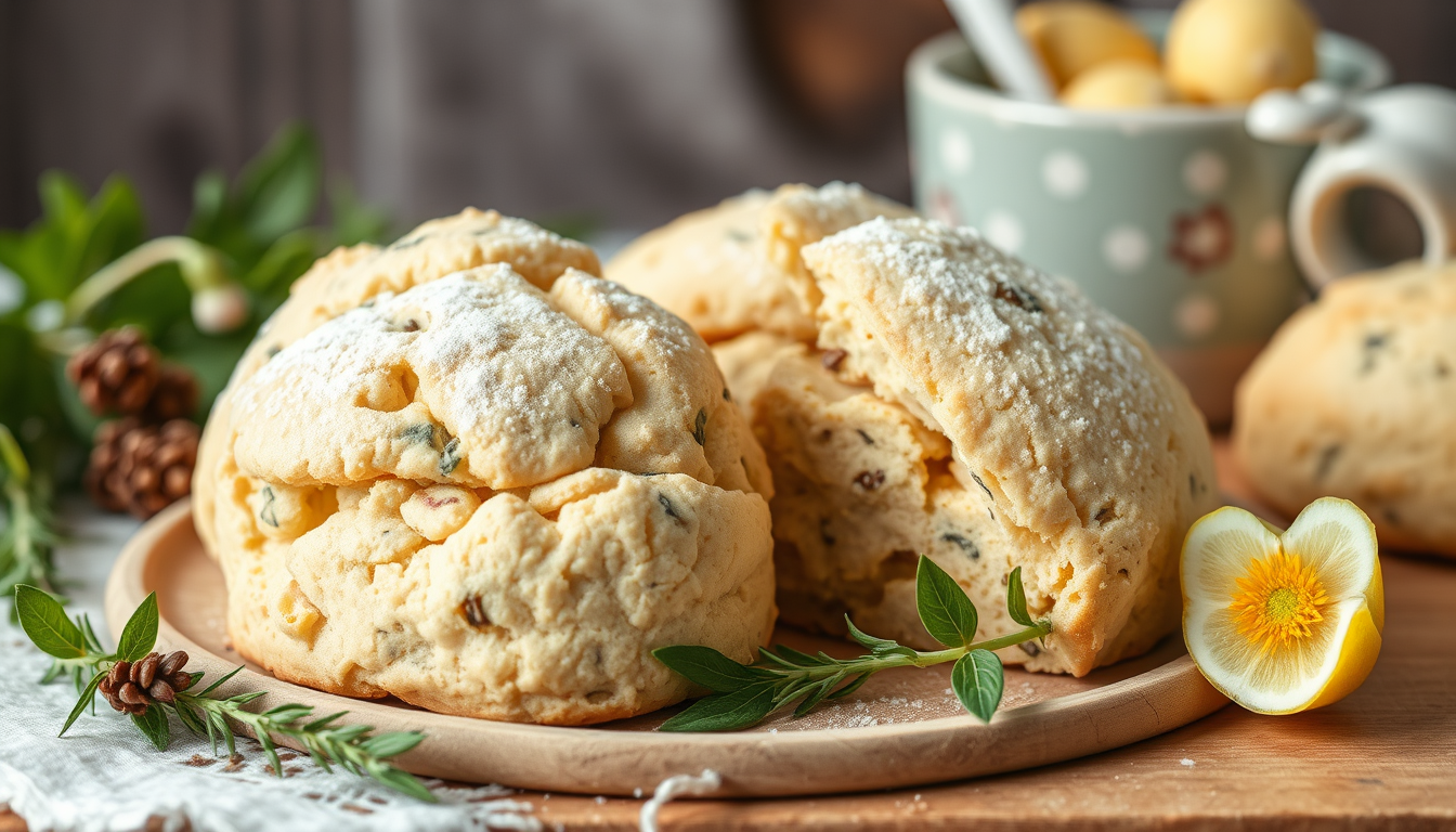 Main art studio: Bitte erstelle mir ein bild von herbstlichen scones. Bitte halte dich in einem beigen ton nund die scones sollen etwas förmiger sein und in einer aufl
