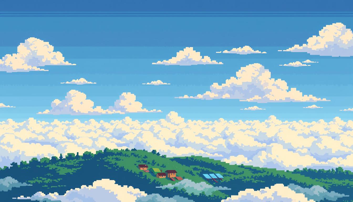 Pixel Art idea: pixel art, 32x32 sprite scale, limited palette, retro 16-bit game art, a peaceful above the clouds scenery , crisp pixel perfect, indie-game aesthetic
