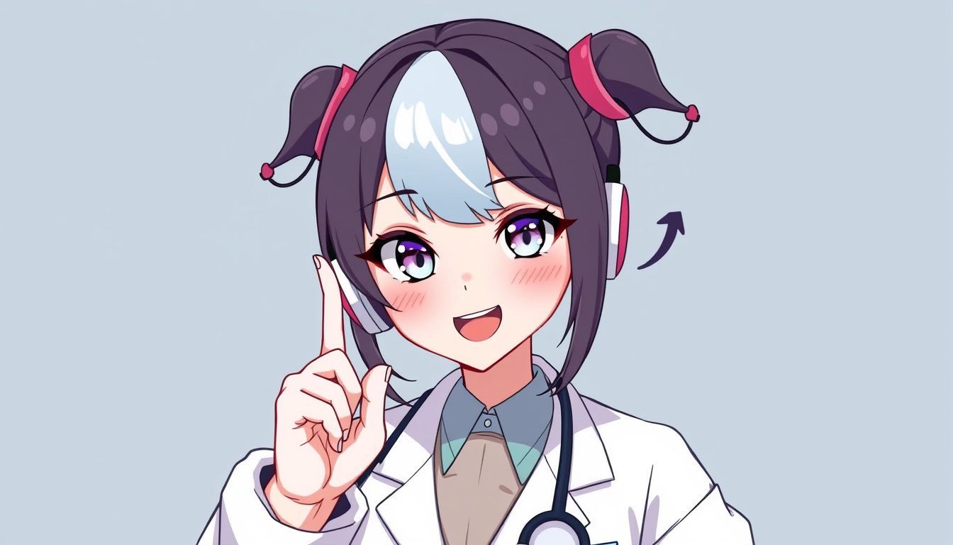 VTuber idea: vtuber avatar character, anime style, expressive face, streaming-ready design, Anime girl Vtuber clown doctor , clean vtuber model illustration