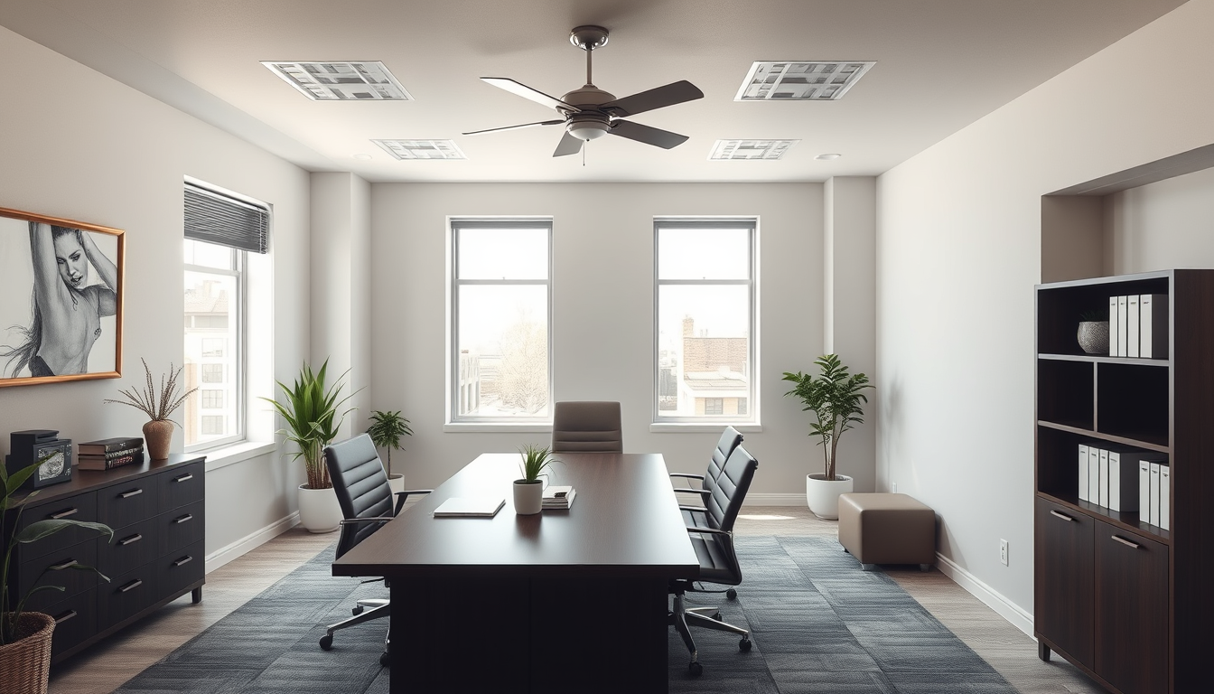 Main art studio: I need an image for my website showing a beautiful, finished, furnished, and painted office featuring drywall construction.