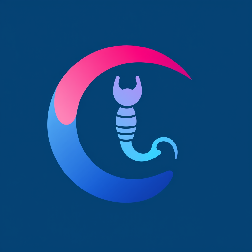 Icon idea: app icon, clean minimal symbol, bold simple shape, flat design, schneckenkreisel mit farverlauf magenta nach blau farbtiefe maximal 24 bit , crisp ico