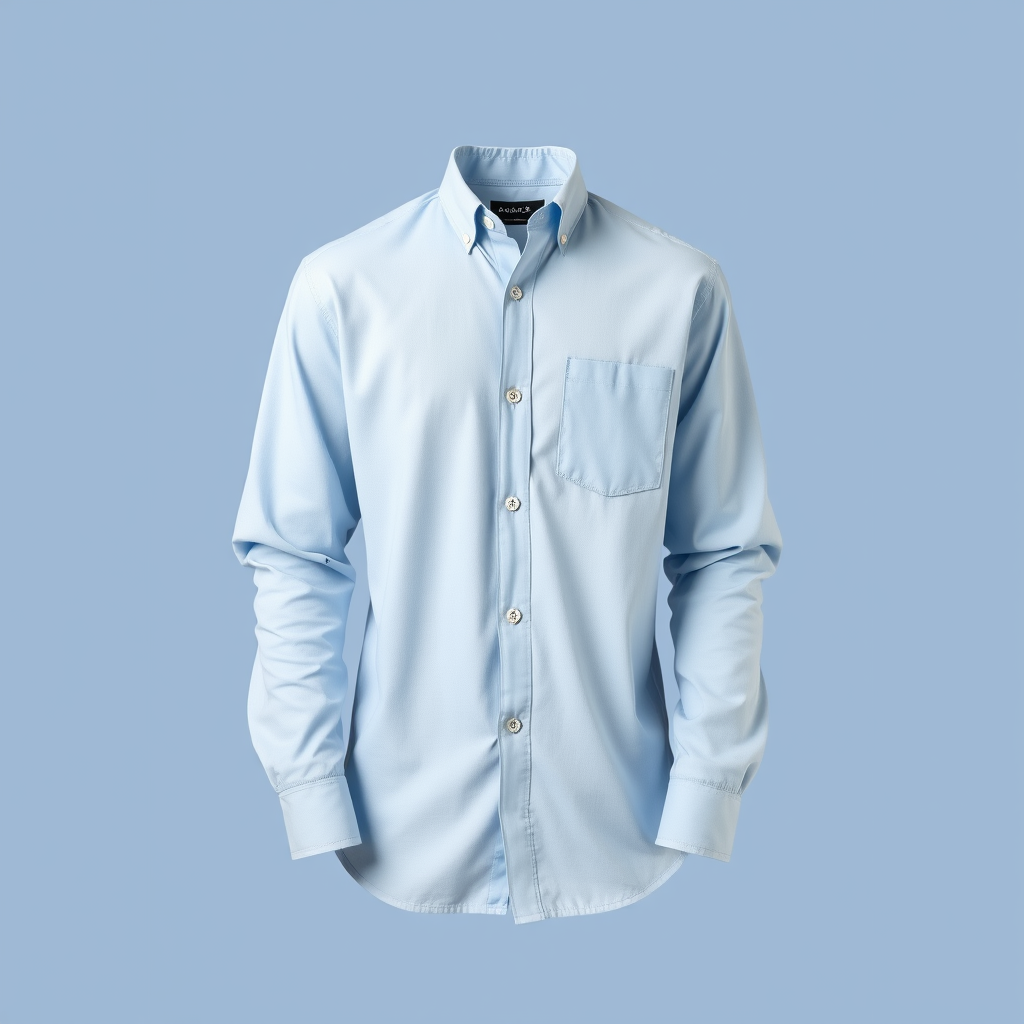 Main art studio: Premium men's light blue full-sleeve button-up casual shirt, classic collar, visible buttons, front view, shirt only, no t-shirt, no person, no manneq