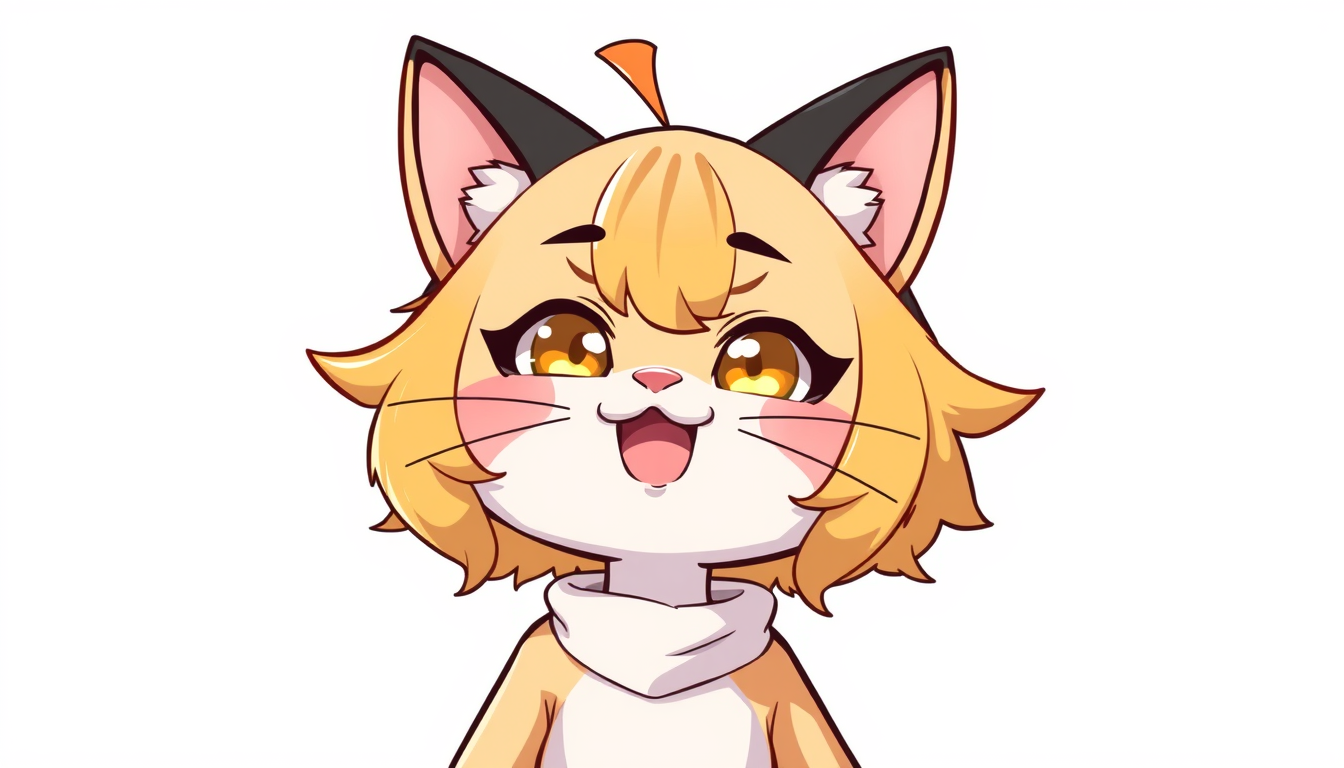 VTuber idea: vtuber avatar character, anime style, expressive face, streaming-ready design, A SUPER BUFF NON ANIME CAT - NO ANIME , clean vtuber model illustration