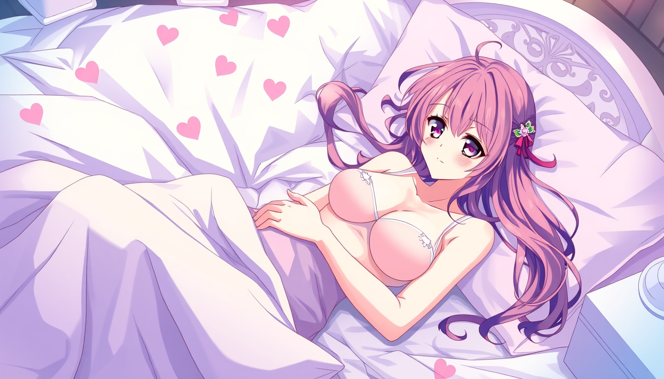 Anime idea: anime style, vibrant colors, expressive eyes, waifu erotical aut of many clouthings fullbody bild in a bed , detailed anime illustration