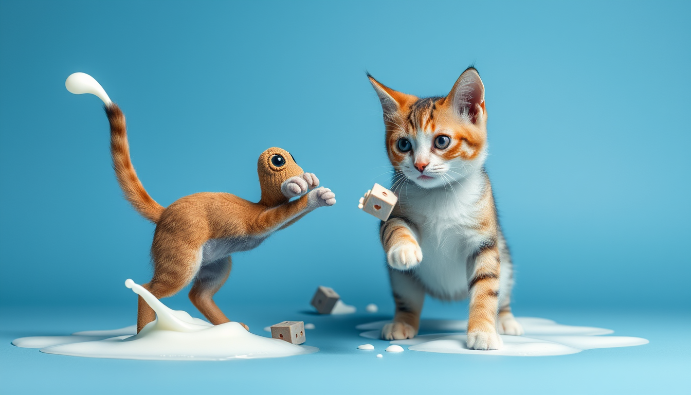 Main art studio: i want you to make a dog and a cat fight for milk