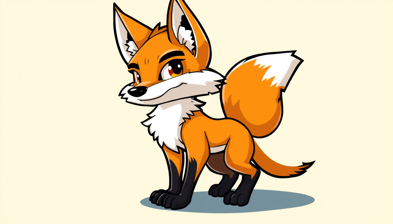 Main art studio: original fox character, bold colours, confident expression, character design