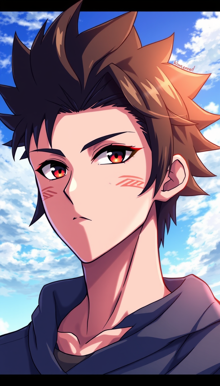 Anime idea: anime style, vibrant colors, expressive eyes, Kita is shown to be a handsome, tall and lean young man. He seems to have rather brown or dark red eyes.
