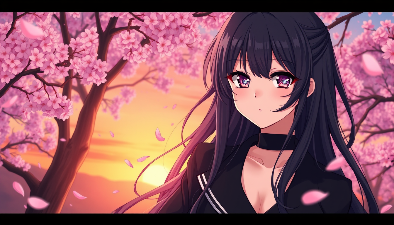 Anime idea: anime style, vibrant colors, expressive eyes, A stunning original Japanese anime character, expressive sparkling eyes, detailed flowing black hair, st