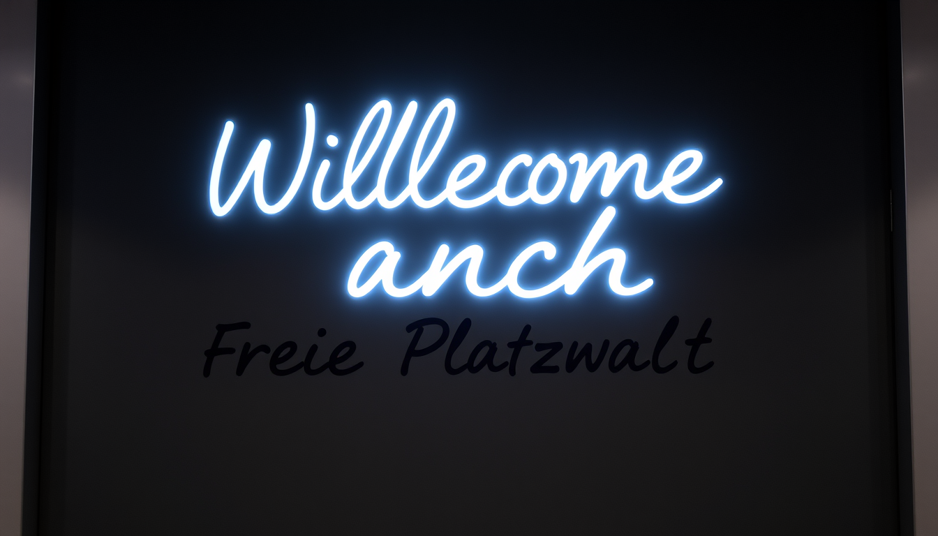Main art studio: Erstelle mir ein Bild mit dem Schriftzug "Willkommen zurück" mit dem Untertitel "Freie Platzwahl"